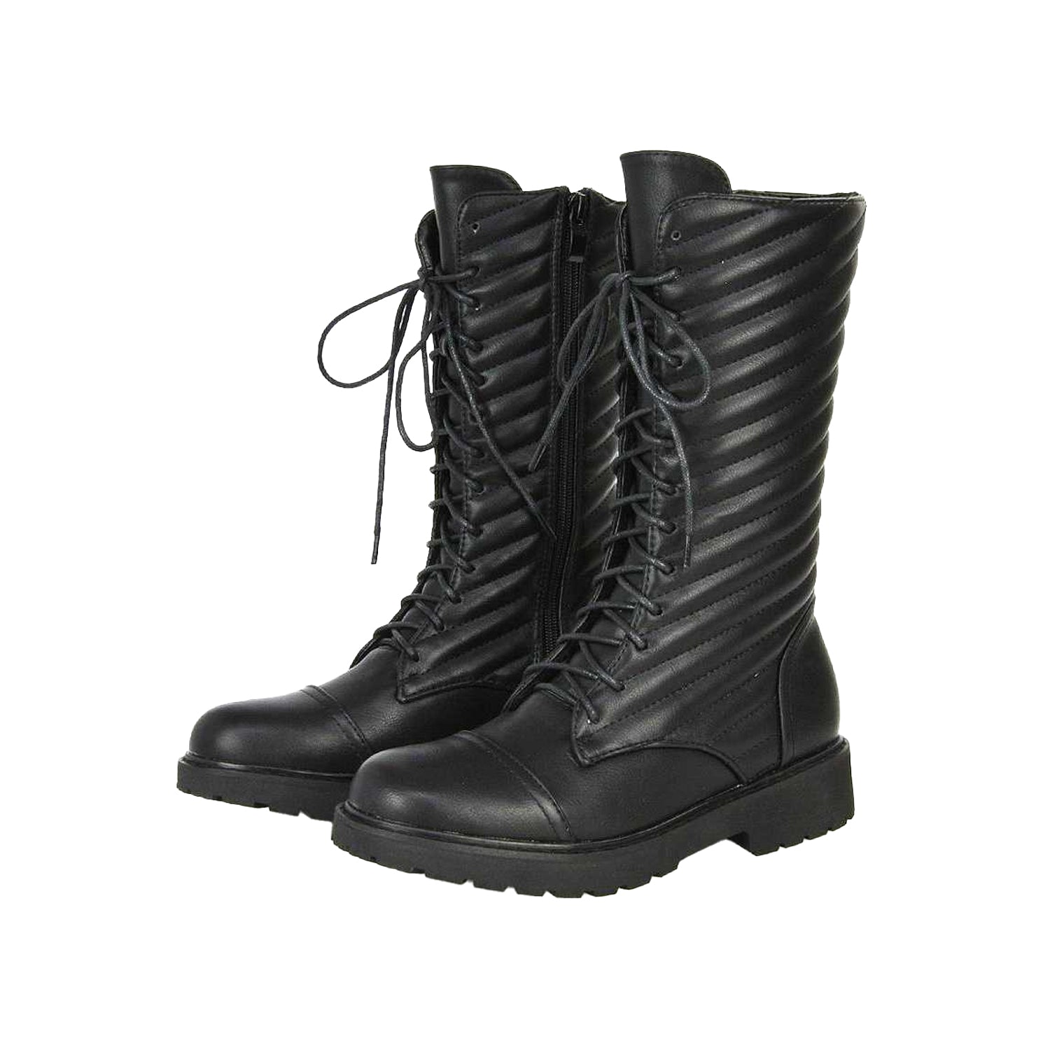 Black - Lifestyle - XY London Womens-Ladies Meadow Flat Combat Boots