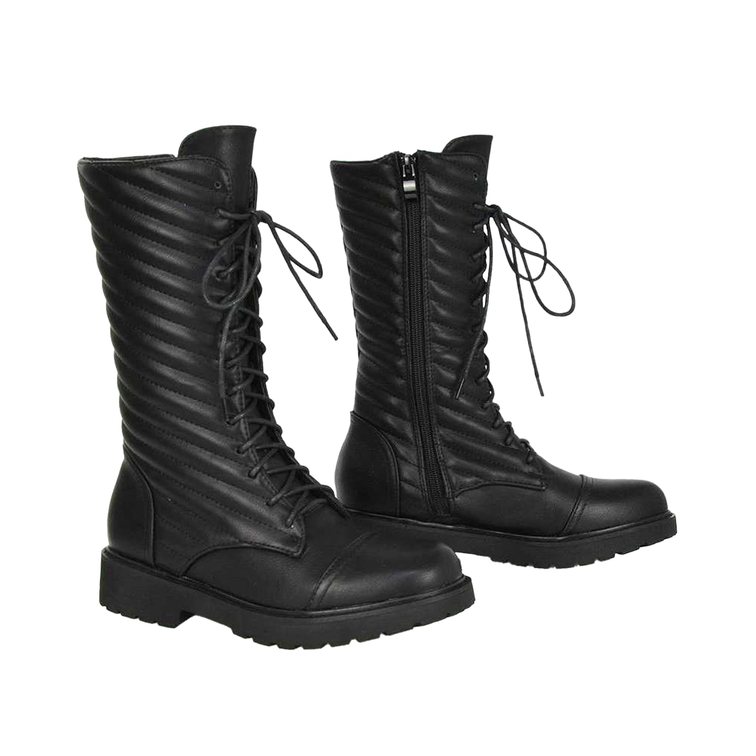 Black - Pack Shot - XY London Womens-Ladies Meadow Flat Combat Boots
