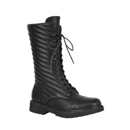 Black - Front - XY London Womens-Ladies Meadow Flat Combat Boots