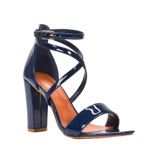 Navy - Front - XY London Womens-Ladies Briella Strappy High Block Heel Sandals