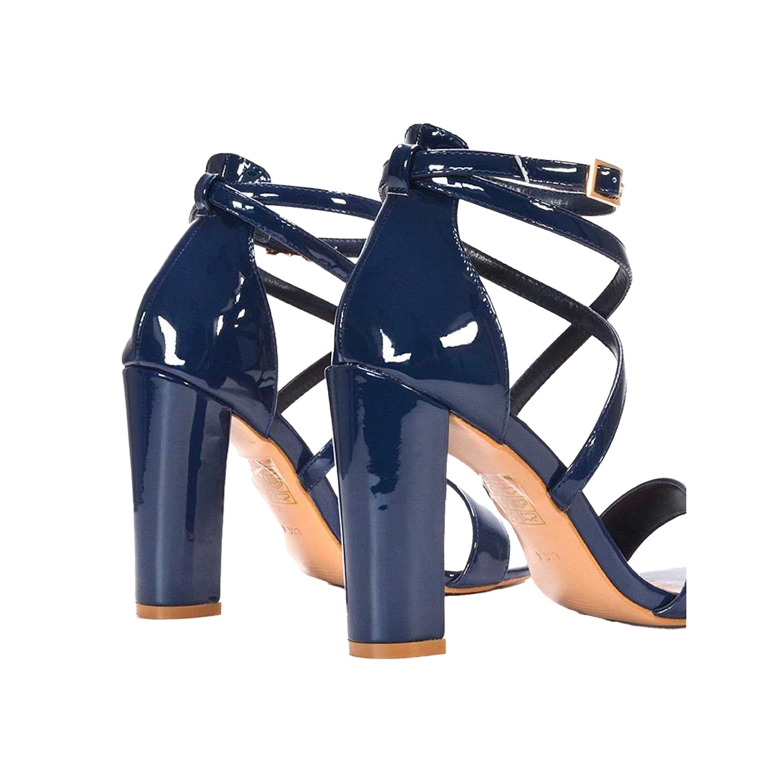 Navy - Back - XY London Womens-Ladies Briella Strappy High Block Heel Sandals