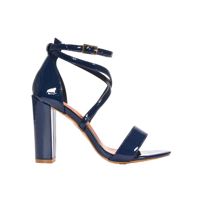Navy - Side - XY London Womens-Ladies Briella Strappy High Block Heel Sandals
