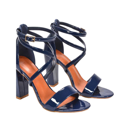 Navy - Lifestyle - XY London Womens-Ladies Briella Strappy High Block Heel Sandals