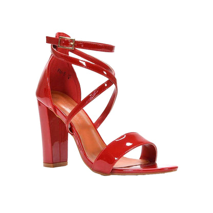 Red - Front - XY London Womens-Ladies Briella Strappy High Block Heel Sandals