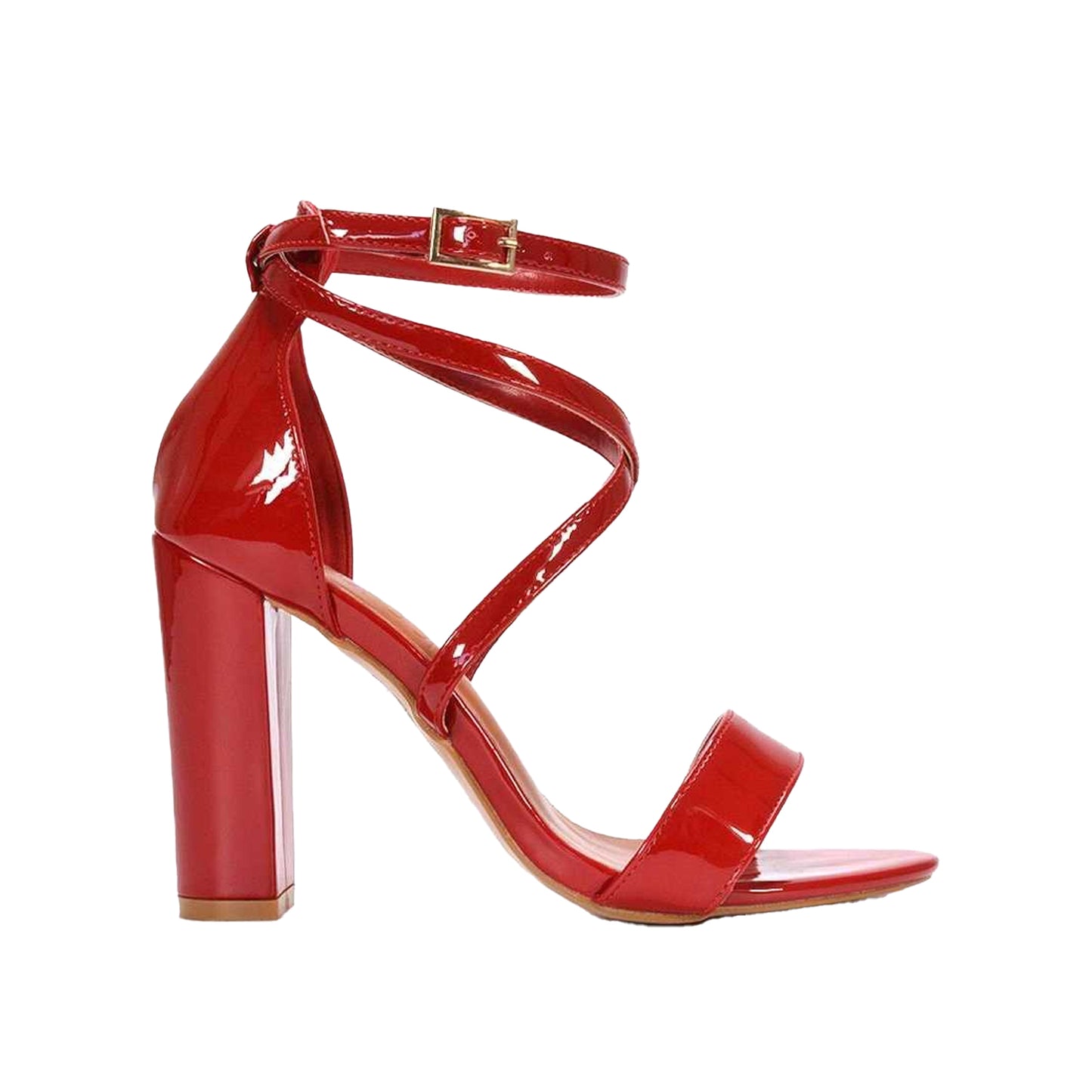 Red - Side - XY London Womens-Ladies Briella Strappy High Block Heel Sandals