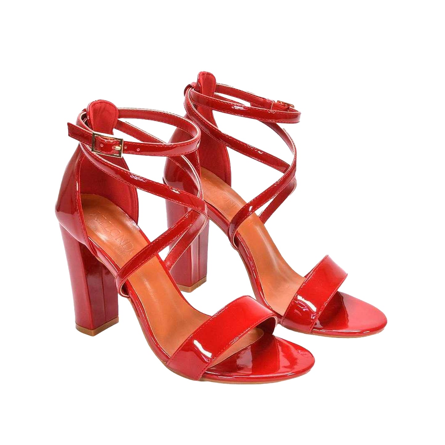 Red - Pack Shot - XY London Womens-Ladies Briella Strappy High Block Heel Sandals