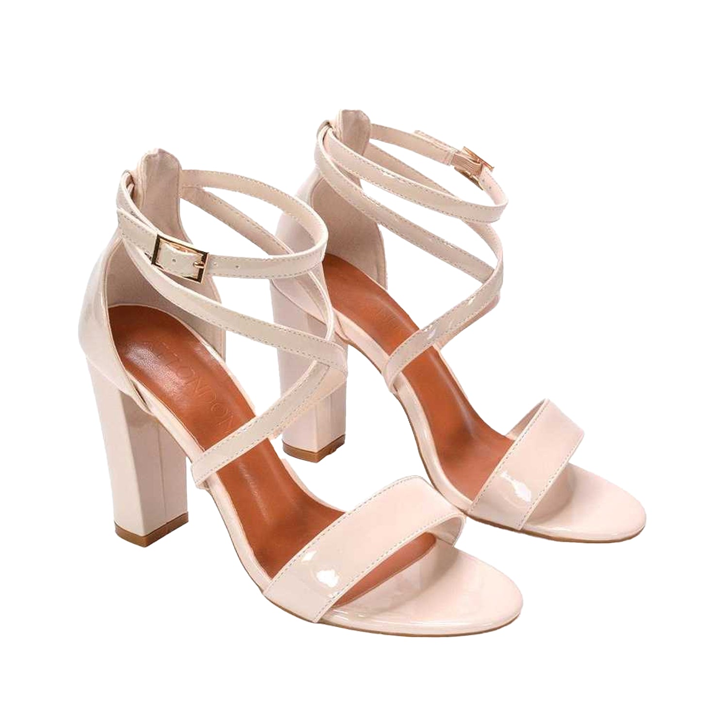 Nude - Pack Shot - XY London Womens-Ladies Briella Strappy High Block Heel Sandals