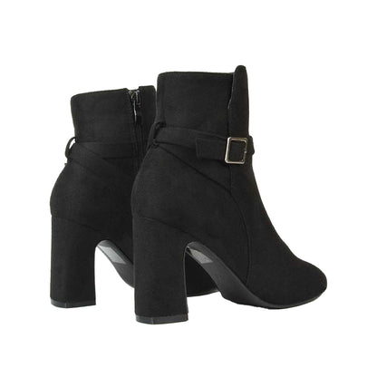 Jet Black - Back - XY London Womens-Ladies Mary Block Heel Ankle Boots