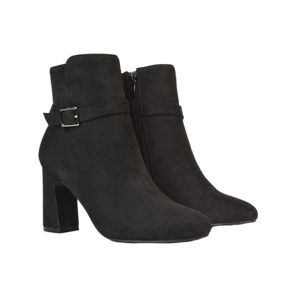 Jet Black - Pack Shot - XY London Womens-Ladies Mary Block Heel Ankle Boots