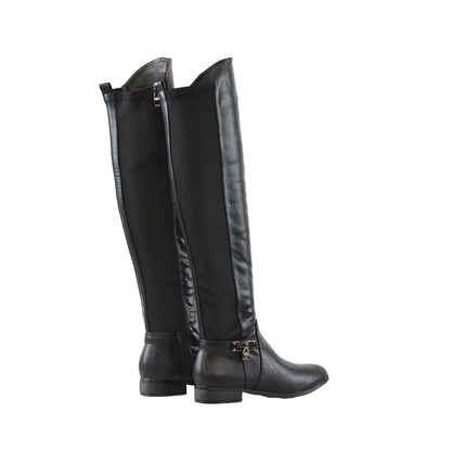 Black - Back - XY London Womens-Ladies Bella Elasticated Flat Long Boots