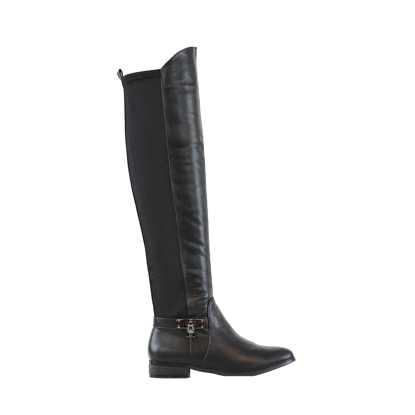 Black - Side - XY London Womens-Ladies Bella Elasticated Flat Long Boots
