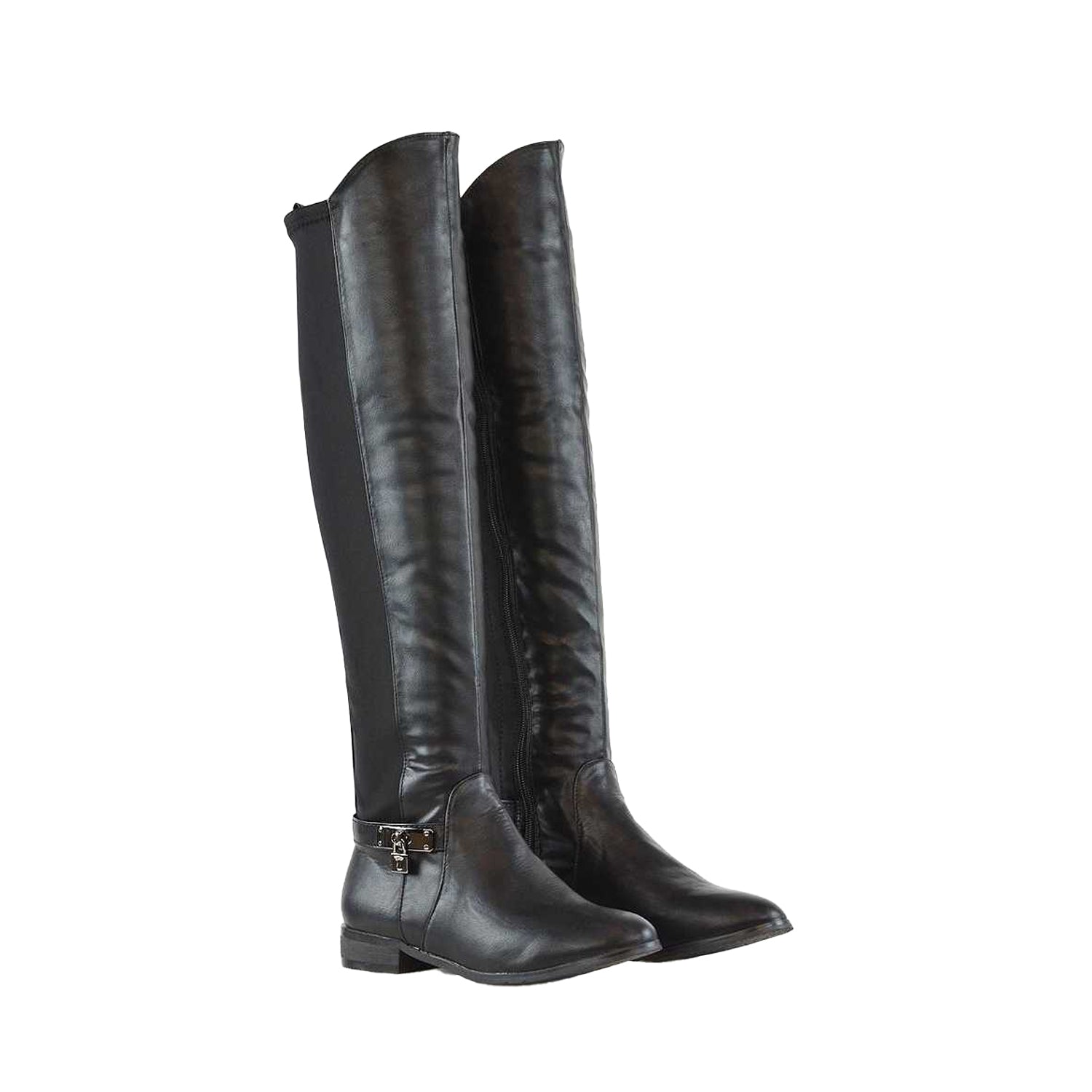 Black - Lifestyle - XY London Womens-Ladies Bella Elasticated Flat Long Boots