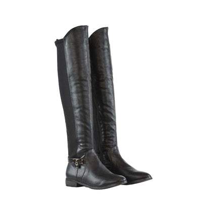 Black - Lifestyle - XY London Womens-Ladies Bella Elasticated Flat Long Boots