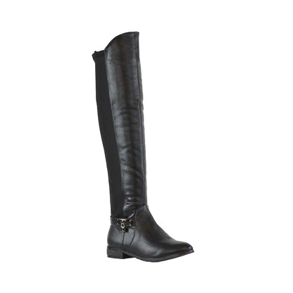 Black - Front - XY London Womens-Ladies Bella Elasticated Flat Long Boots
