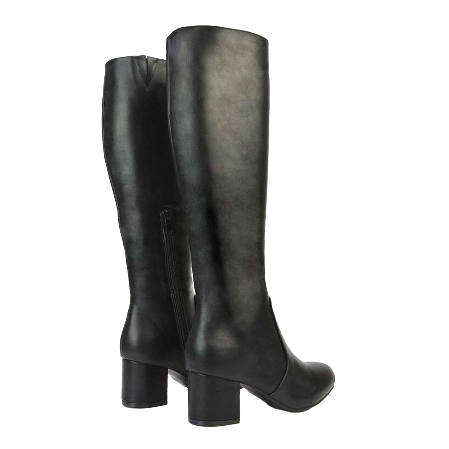 Black - Back - XY London Womens-Ladies Honey Ankle Zips Mid Block Heel Knee-High Boots