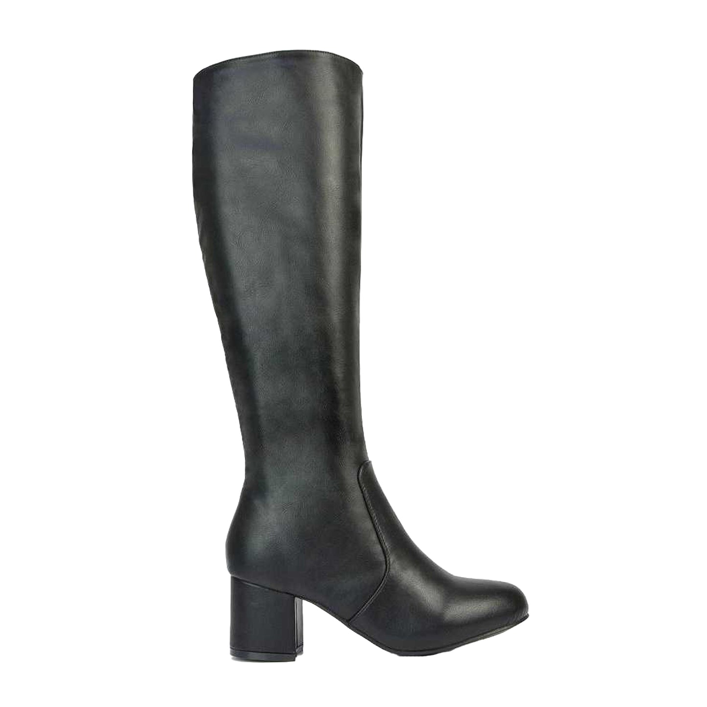 Black - Side - XY London Womens-Ladies Honey Ankle Zips Mid Block Heel Knee-High Boots