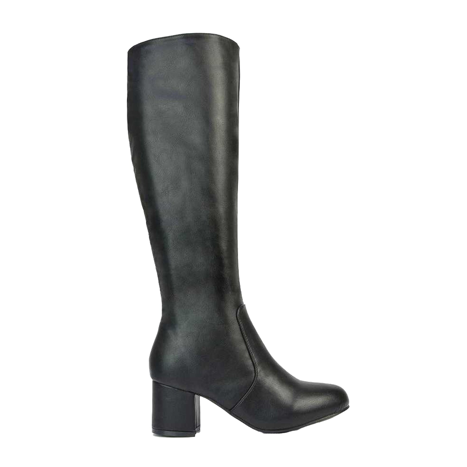 Black - Side - XY London Womens-Ladies Honey Ankle Zips Mid Block Heel Knee-High Boots