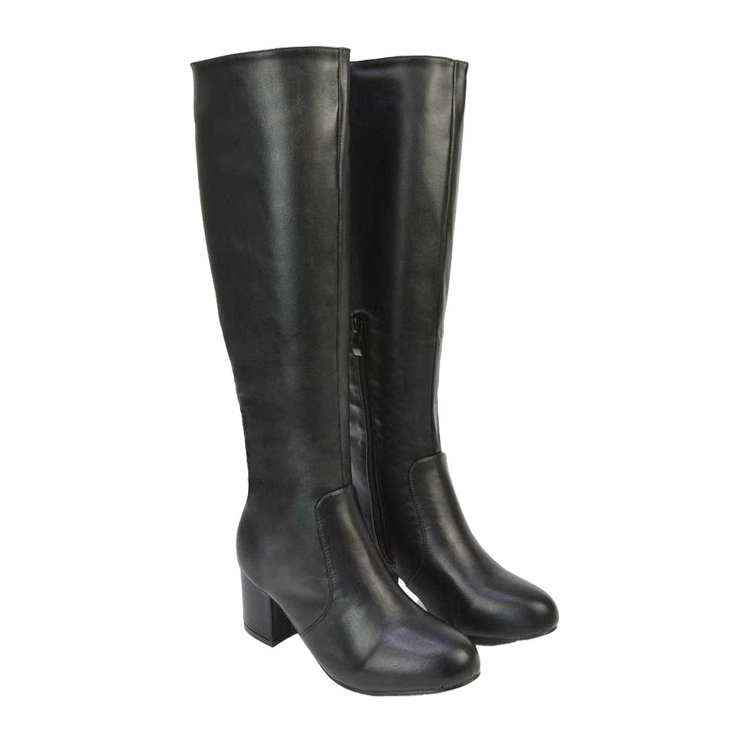 Black - Lifestyle - XY London Womens-Ladies Honey Ankle Zips Mid Block Heel Knee-High Boots