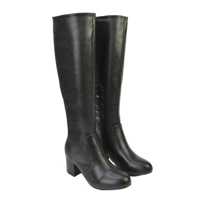 Black - Lifestyle - XY London Womens-Ladies Honey Ankle Zips Mid Block Heel Knee-High Boots