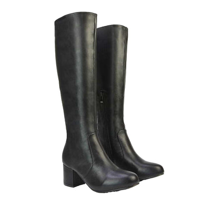 Black - Pack Shot - XY London Womens-Ladies Honey Ankle Zips Mid Block Heel Knee-High Boots