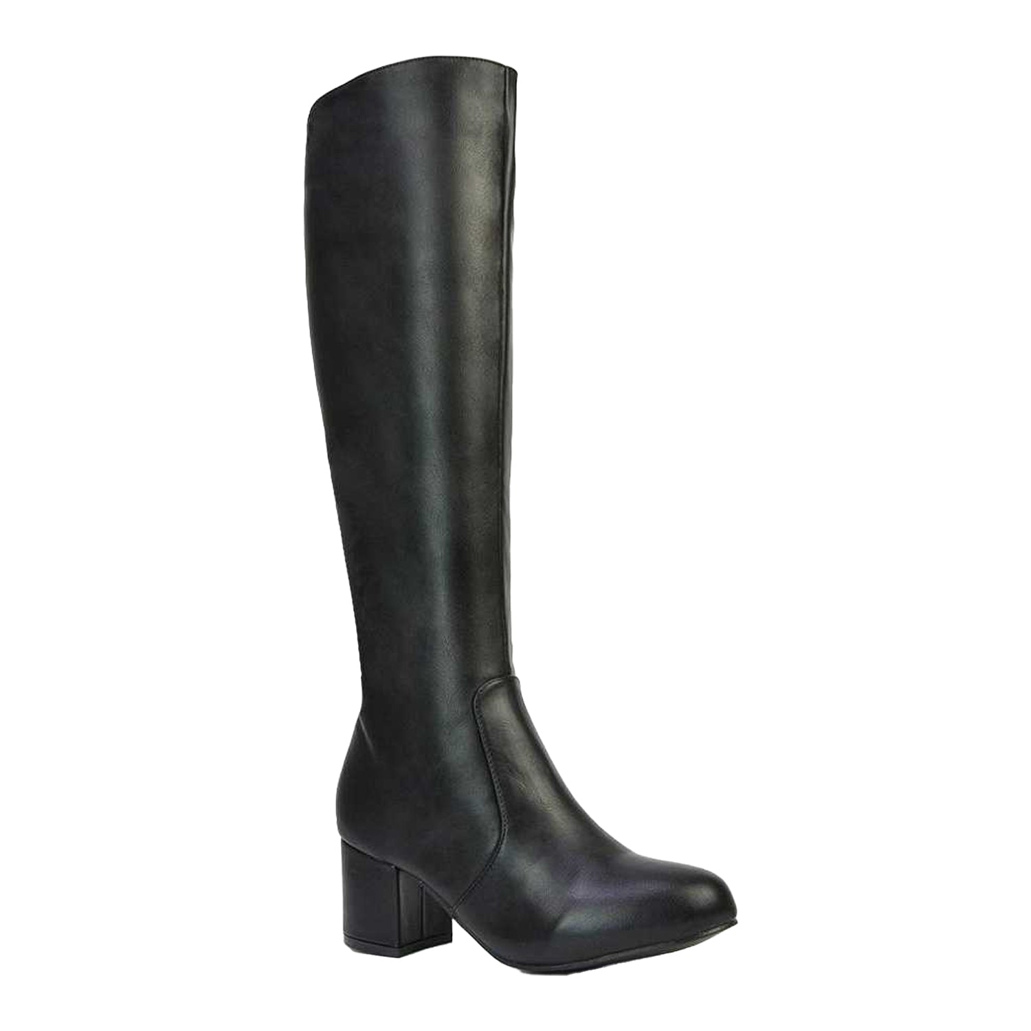 Black - Front - XY London Womens-Ladies Honey Ankle Zips Mid Block Heel Knee-High Boots