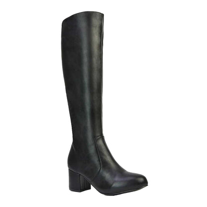 Black - Front - XY London Womens-Ladies Honey Ankle Zips Mid Block Heel Knee-High Boots