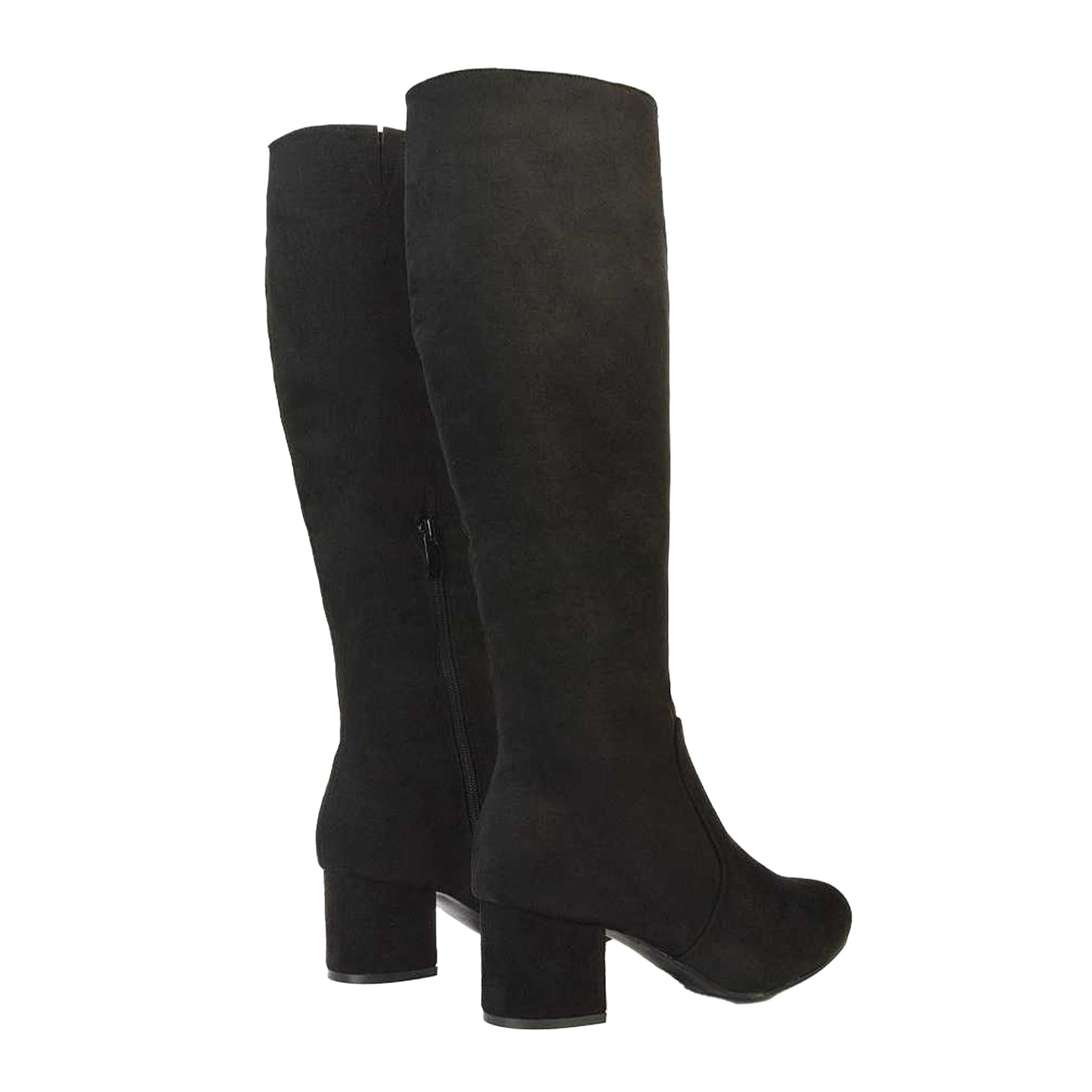 Jet Black - Back - XY London Womens-Ladies Honey Ankle Zips Mid Block Heel Knee-High Boots