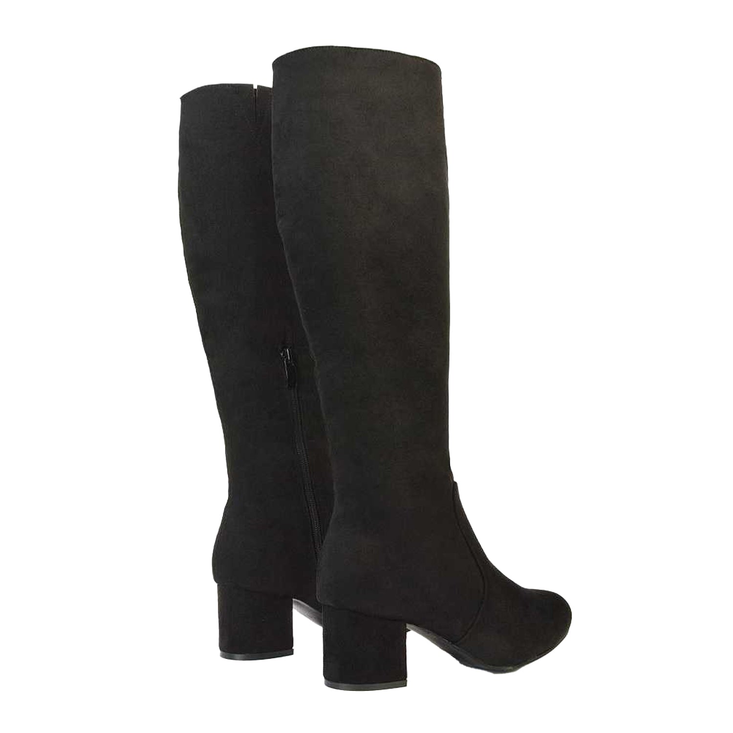Jet Black - Back - XY London Womens-Ladies Honey Ankle Zips Mid Block Heel Knee-High Boots