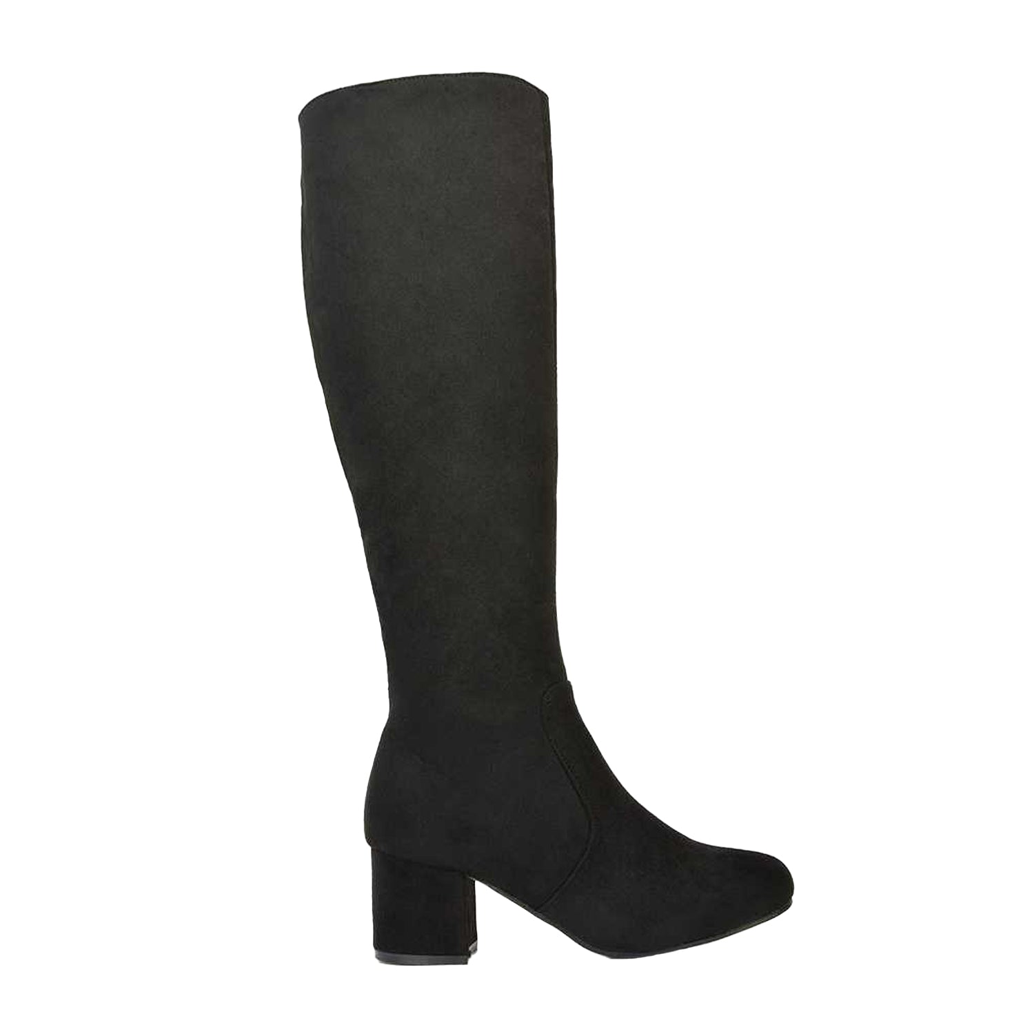Jet Black - Side - XY London Womens-Ladies Honey Ankle Zips Mid Block Heel Knee-High Boots