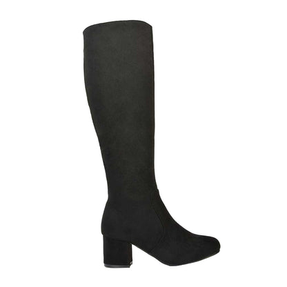 Jet Black - Side - XY London Womens-Ladies Honey Ankle Zips Mid Block Heel Knee-High Boots