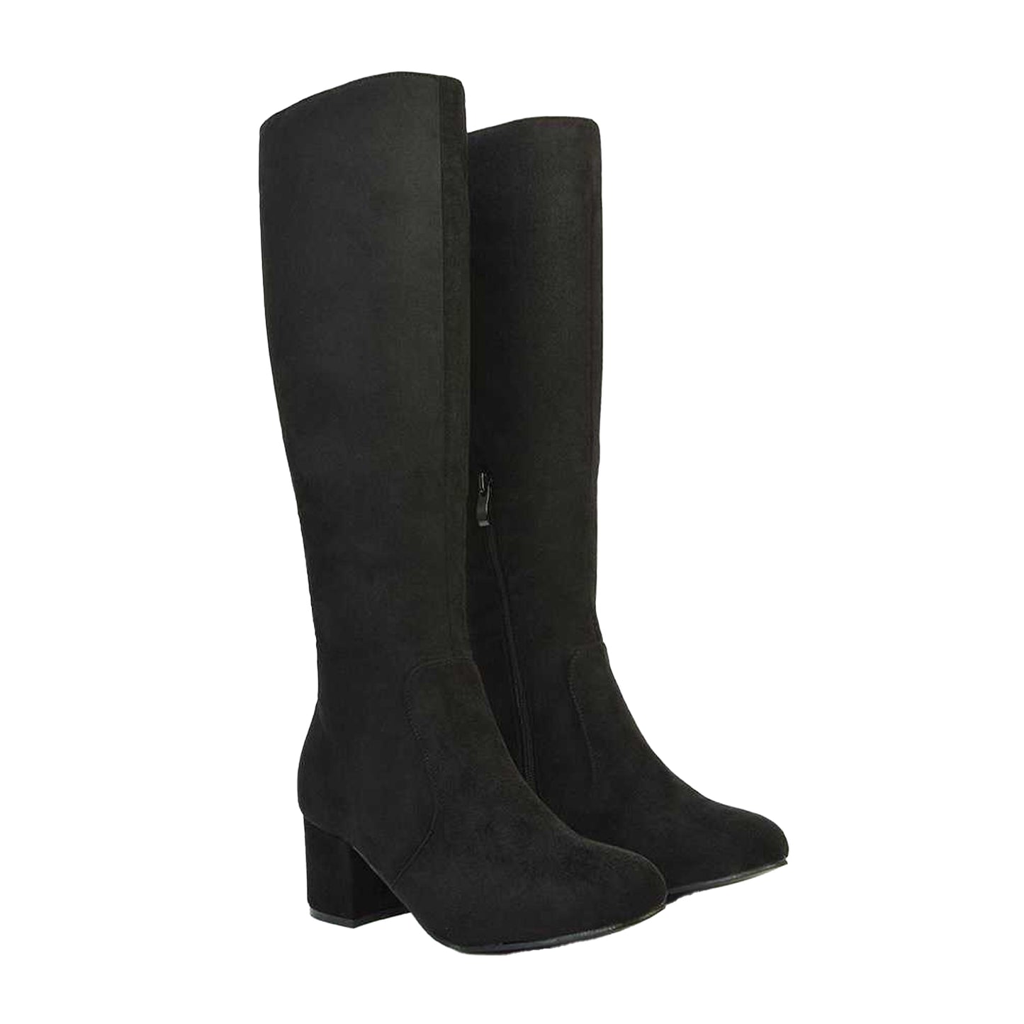 Jet Black - Pack Shot - XY London Womens-Ladies Honey Ankle Zips Mid Block Heel Knee-High Boots