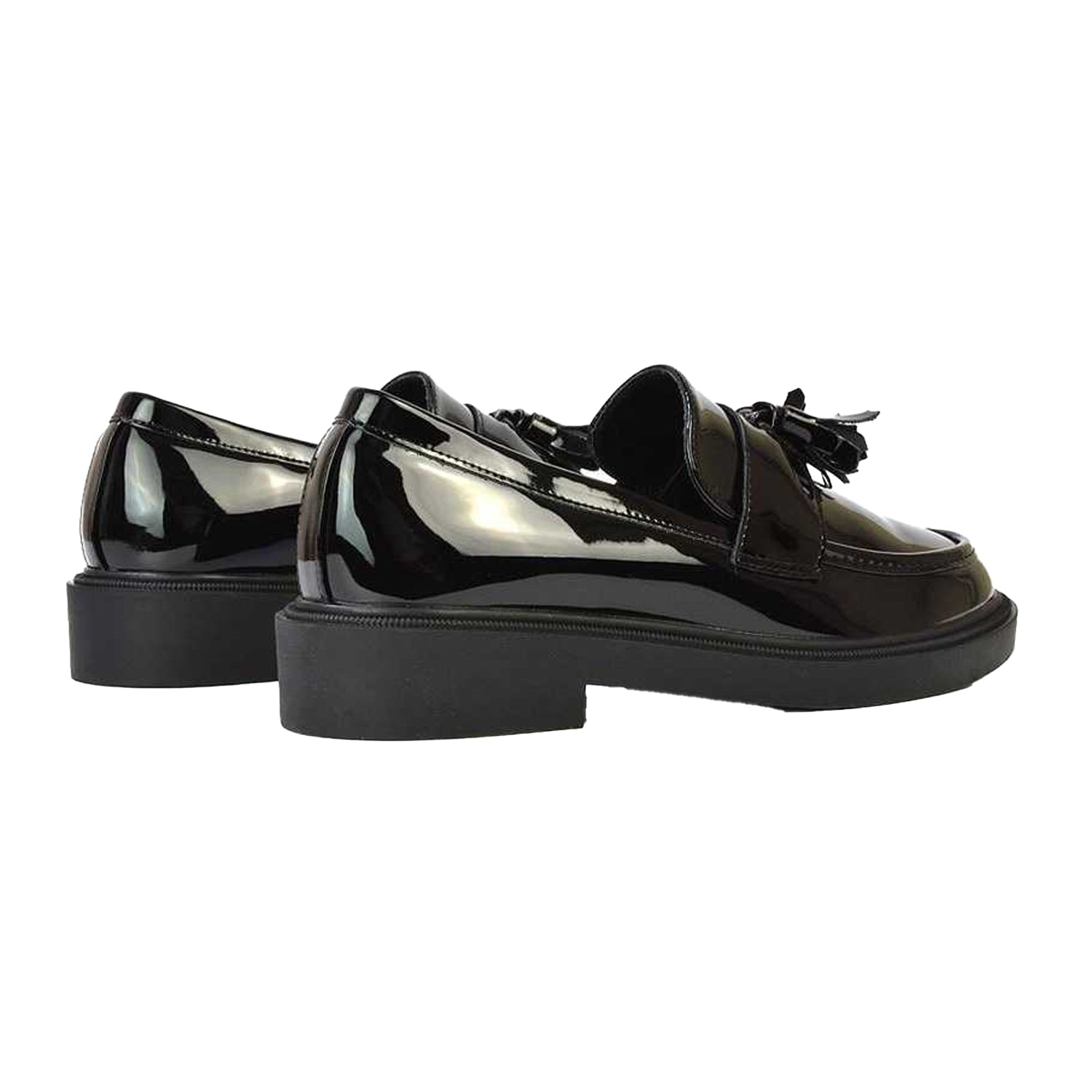 True Black - Back - XY London Womens-Ladies Alida Patent Chunky Tassel Flat Loafers