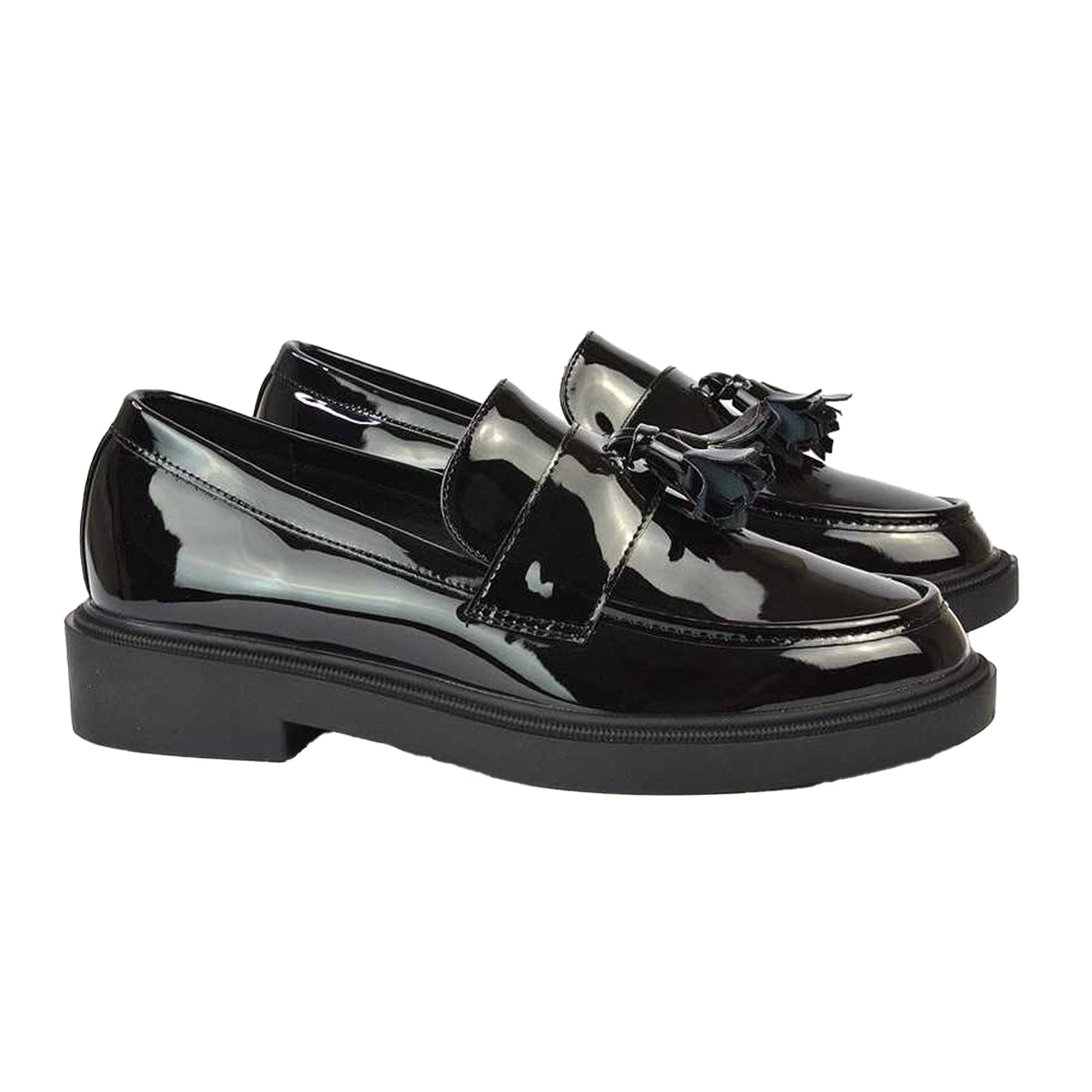True Black - Lifestyle - XY London Womens-Ladies Alida Patent Chunky Tassel Flat Loafers