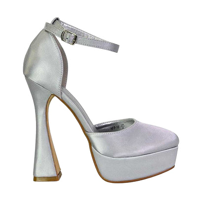 Silver - Side - XY London Womens-Ladies Leonardo High Heel Court Shoes