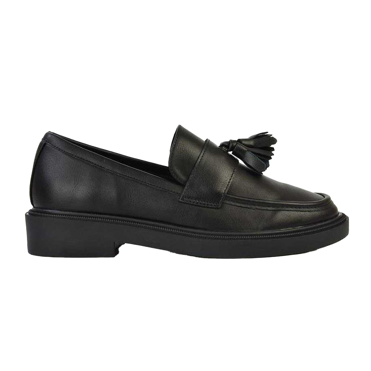 Black - Side - XY London Womens-Ladies Alida Tassel Chunky Flat Loafers