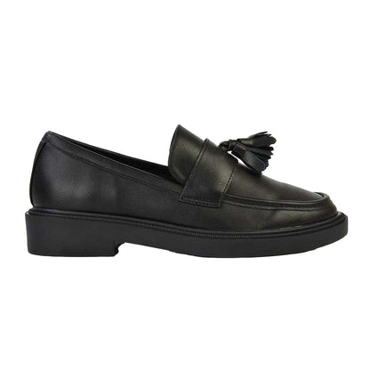 Black - Side - XY London Womens-Ladies Alida Tassel Chunky Flat Loafers