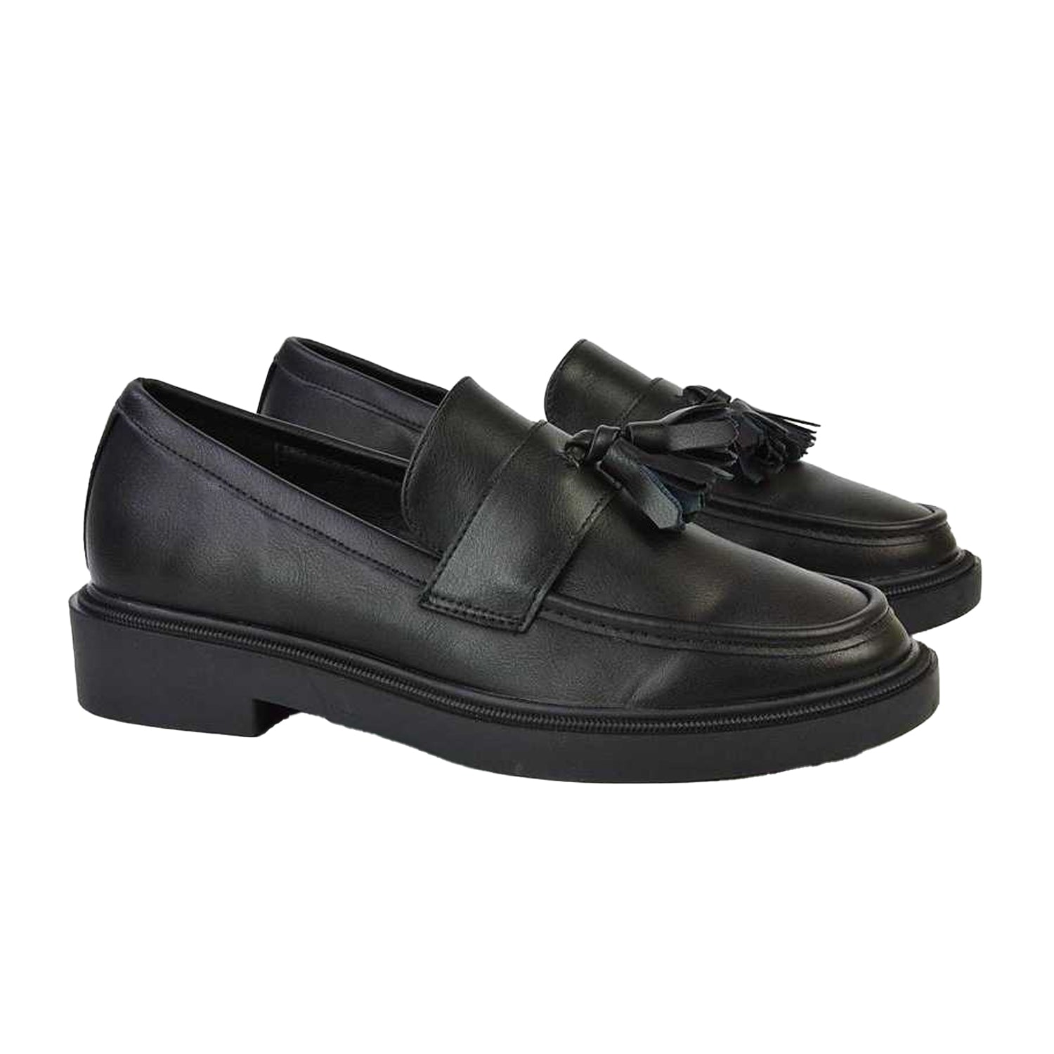 Black - Pack Shot - XY London Womens-Ladies Alida Tassel Chunky Flat Loafers