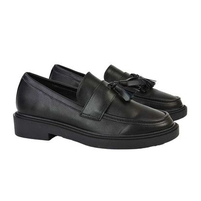 Black - Pack Shot - XY London Womens-Ladies Alida Tassel Chunky Flat Loafers