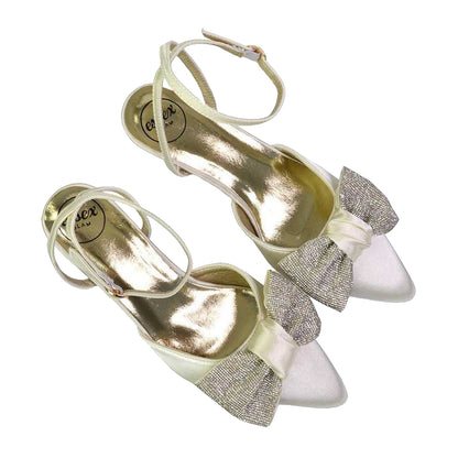 Ivory - Pack Shot - XY London Womens-Ladies Solene Bow Diamante Court Shoes