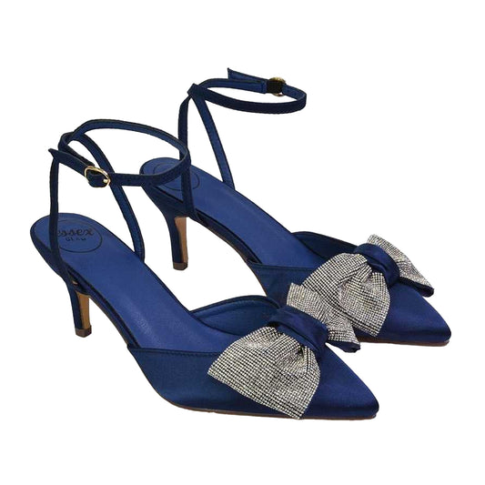Navy - Front - XY London Womens-Ladies Solene Bow Diamante Court Shoes