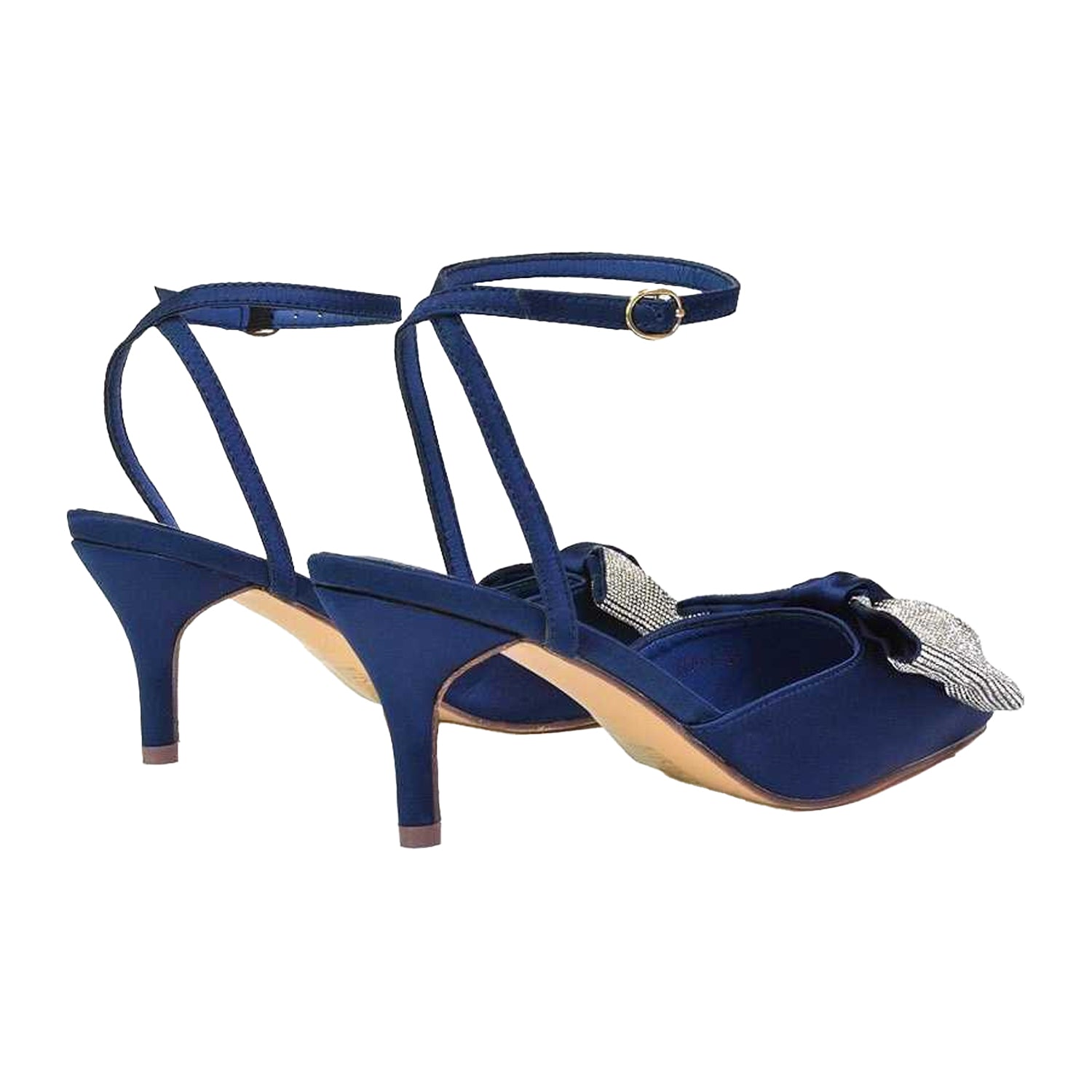 Navy - Back - XY London Womens-Ladies Solene Bow Diamante Court Shoes