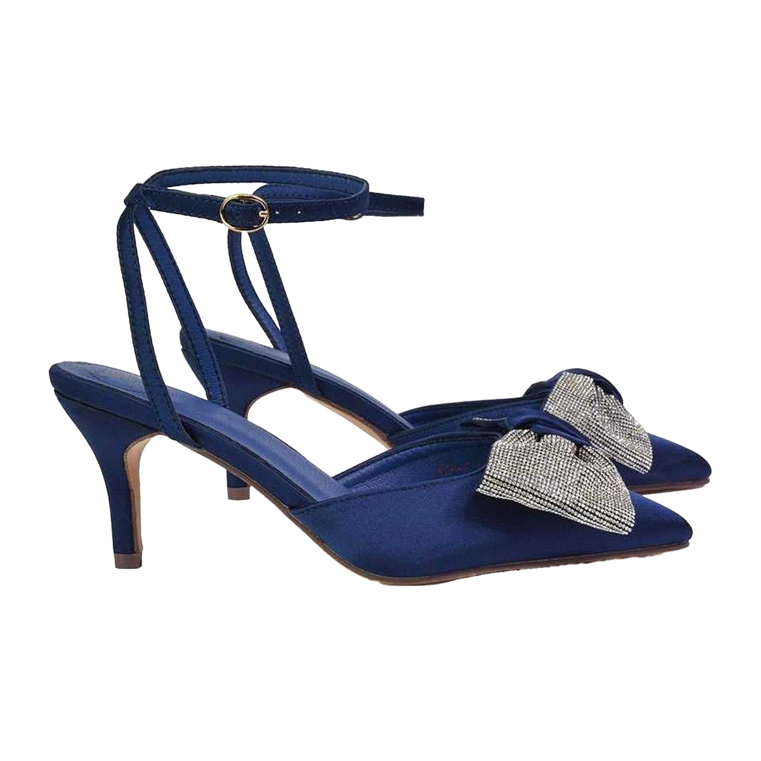 Navy - Lifestyle - XY London Womens-Ladies Solene Bow Diamante Court Shoes