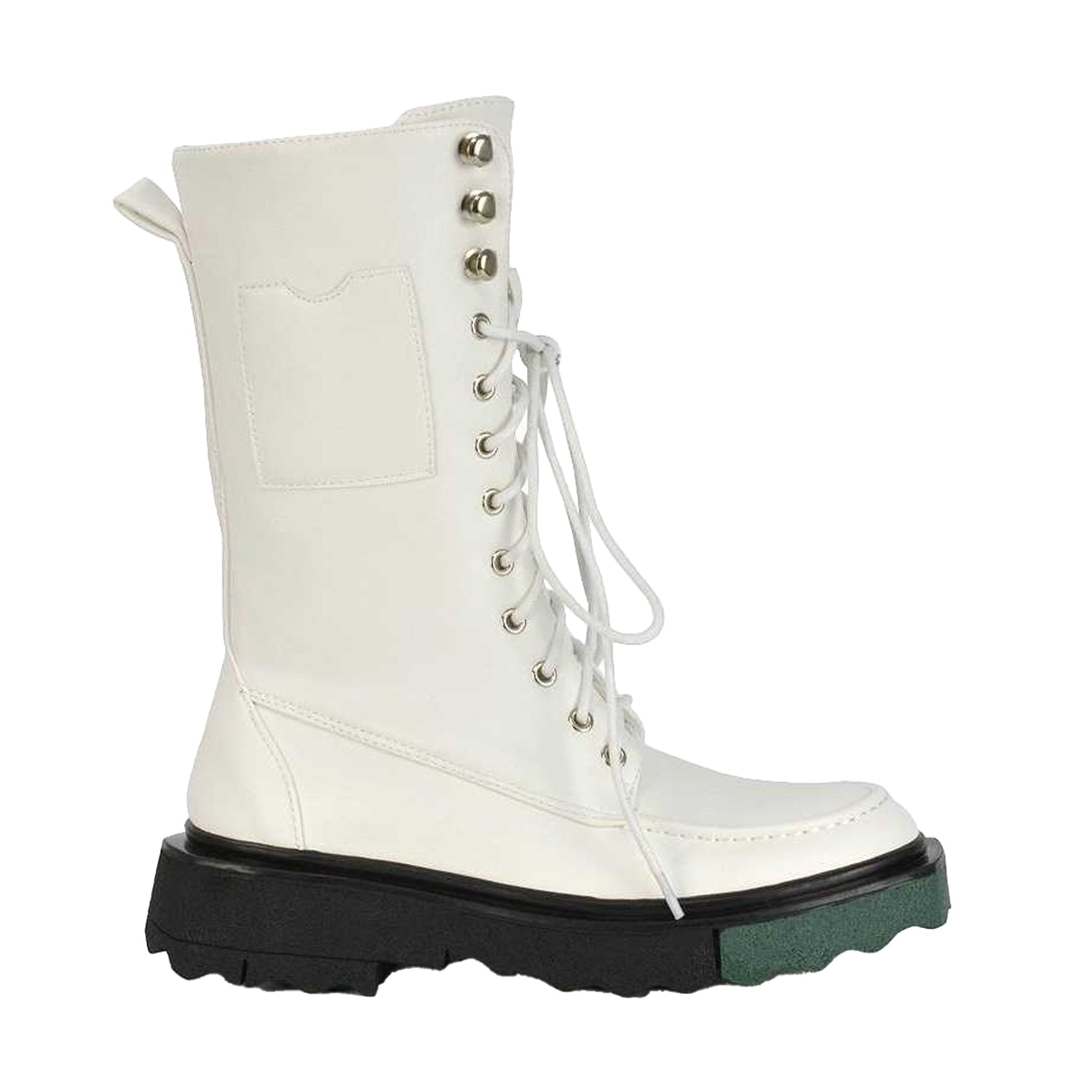 White - Side - XY London Womens-Ladies Blakely Biker Ankle Boots