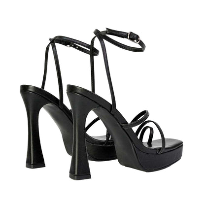 Black - Back - XY London Womens-Ladies Tessie Platform High Heel Sandals