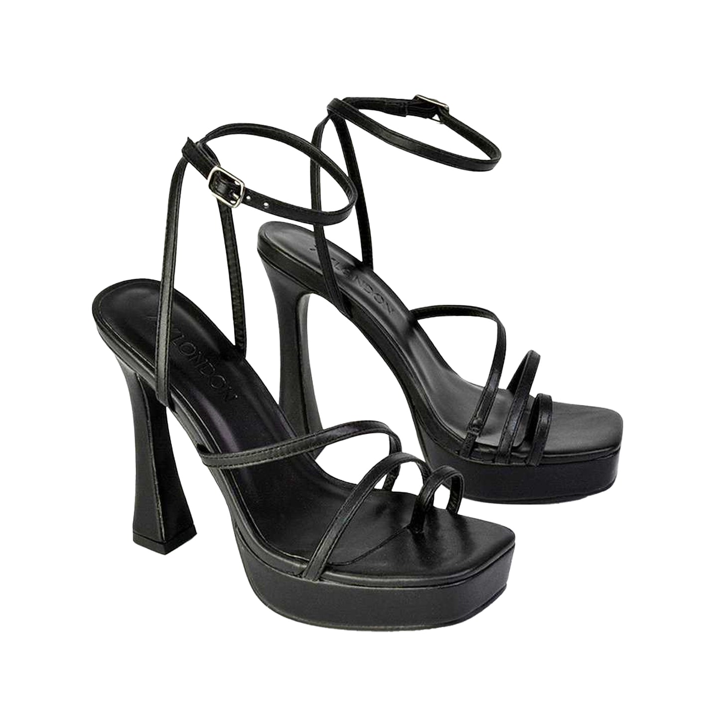 Black - Front - XY London Womens-Ladies Tessie Platform High Heel Sandals