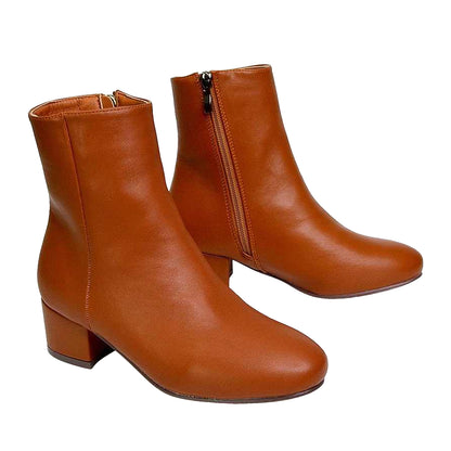 Tan - Front - XY London Womens-Ladies Nolan Medium Block Heel Ankle Boots