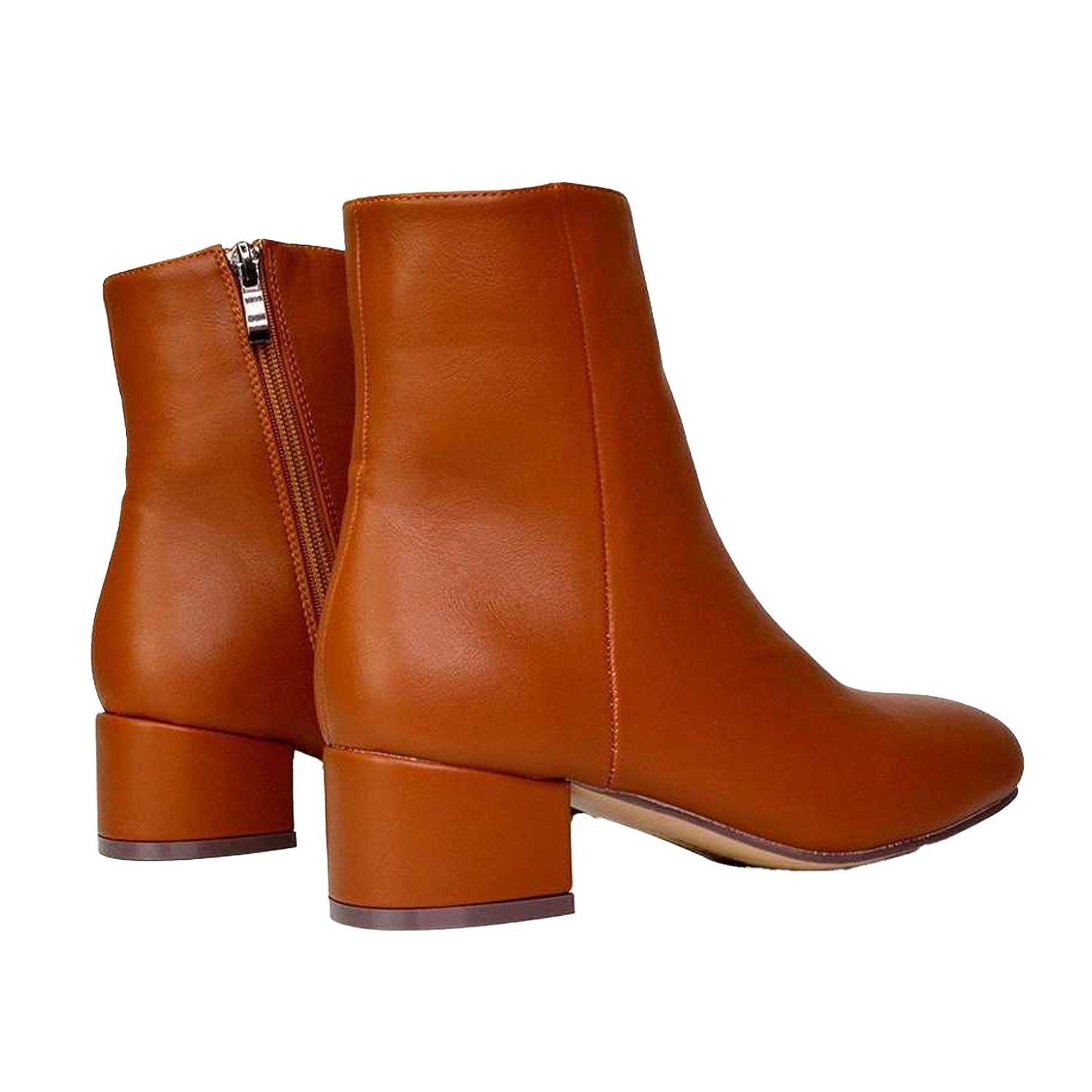 Tan - Back - XY London Womens-Ladies Nolan Medium Block Heel Ankle Boots