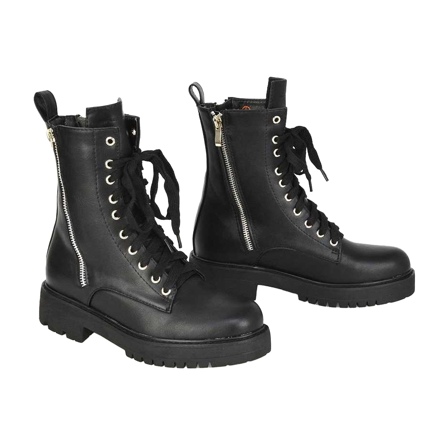 Black - Lifestyle - XY London Womens-Ladies Bianca Military Chunky Flat Combat Boots