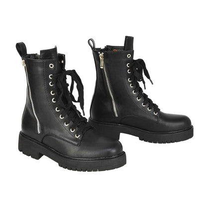 Black - Lifestyle - XY London Womens-Ladies Bianca Military Chunky Flat Combat Boots