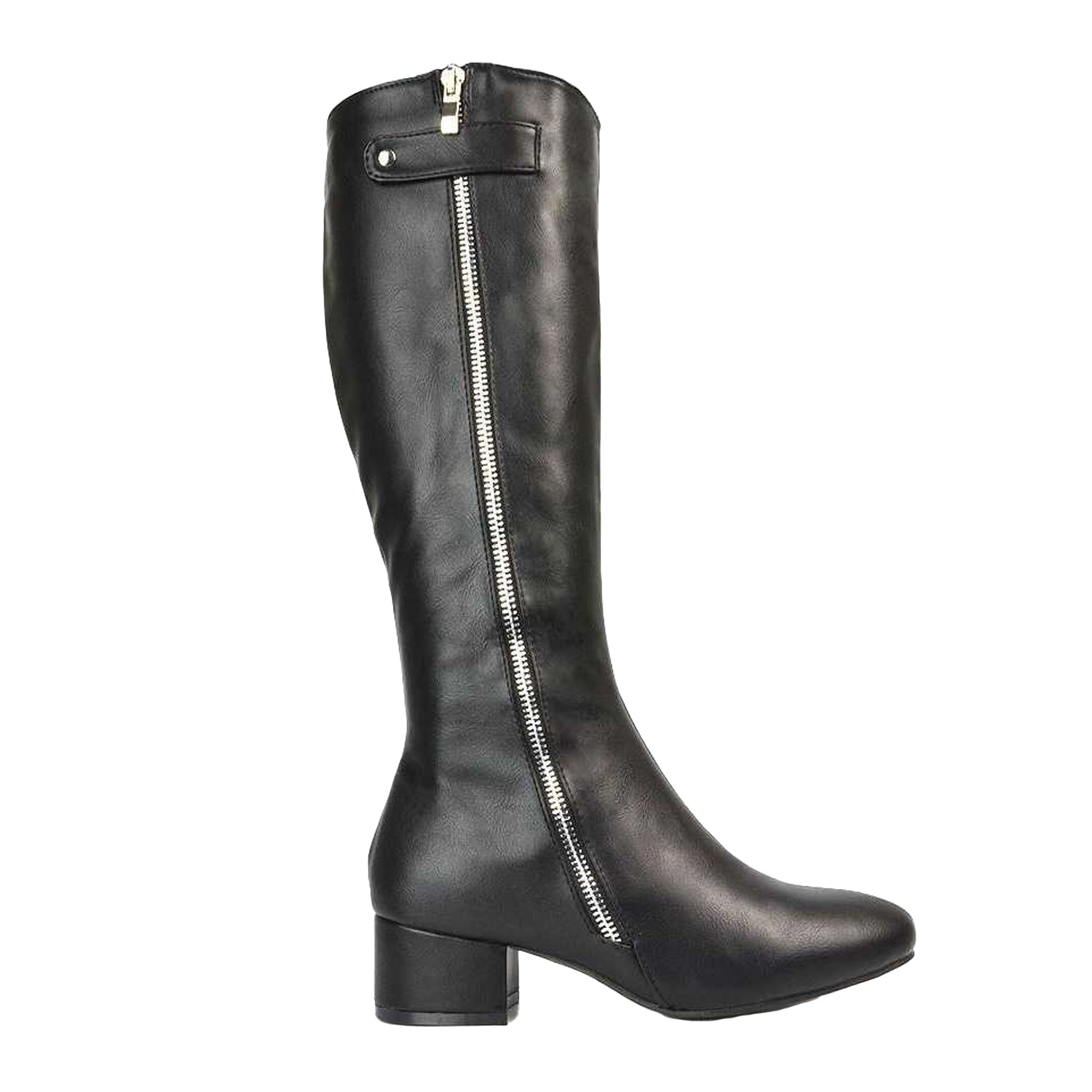 Black - Side - XY London Womens-Ladies Darcy Knee-High Low Block Heel Boots